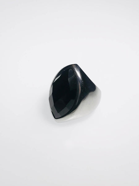 Lunar Luxe Sterling Signet Ring with a marquise-shaped stone in polished silver, available in classic white or bold black