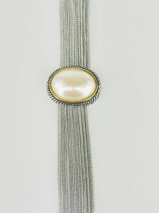 Pearl Center Piece Wrapped Bracelet - Sterling Silver