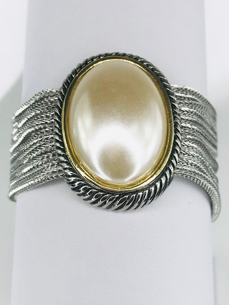 Pearl Center Piece Wrapped Bracelet - Sterling Silver