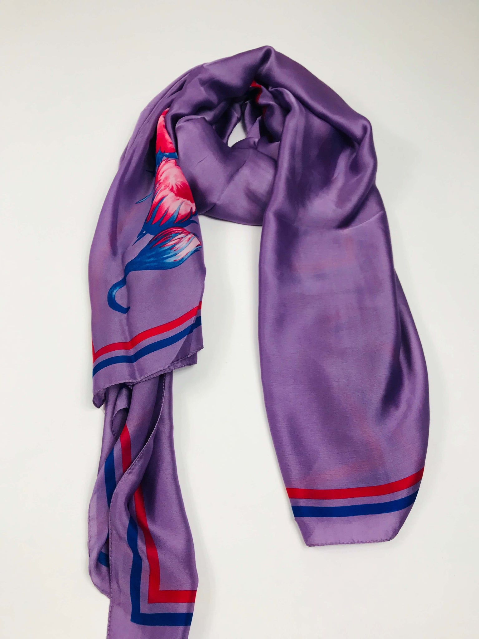 Silk Scarf With Floral Design - Purple