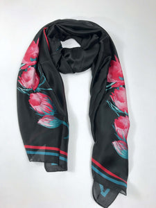 Silk Scarf With Floral Design - Black
