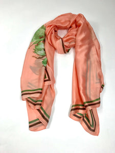 Silk Scarf With Floral Design - Orange