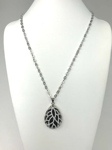 Silver Necklace With Black Stone Pendant