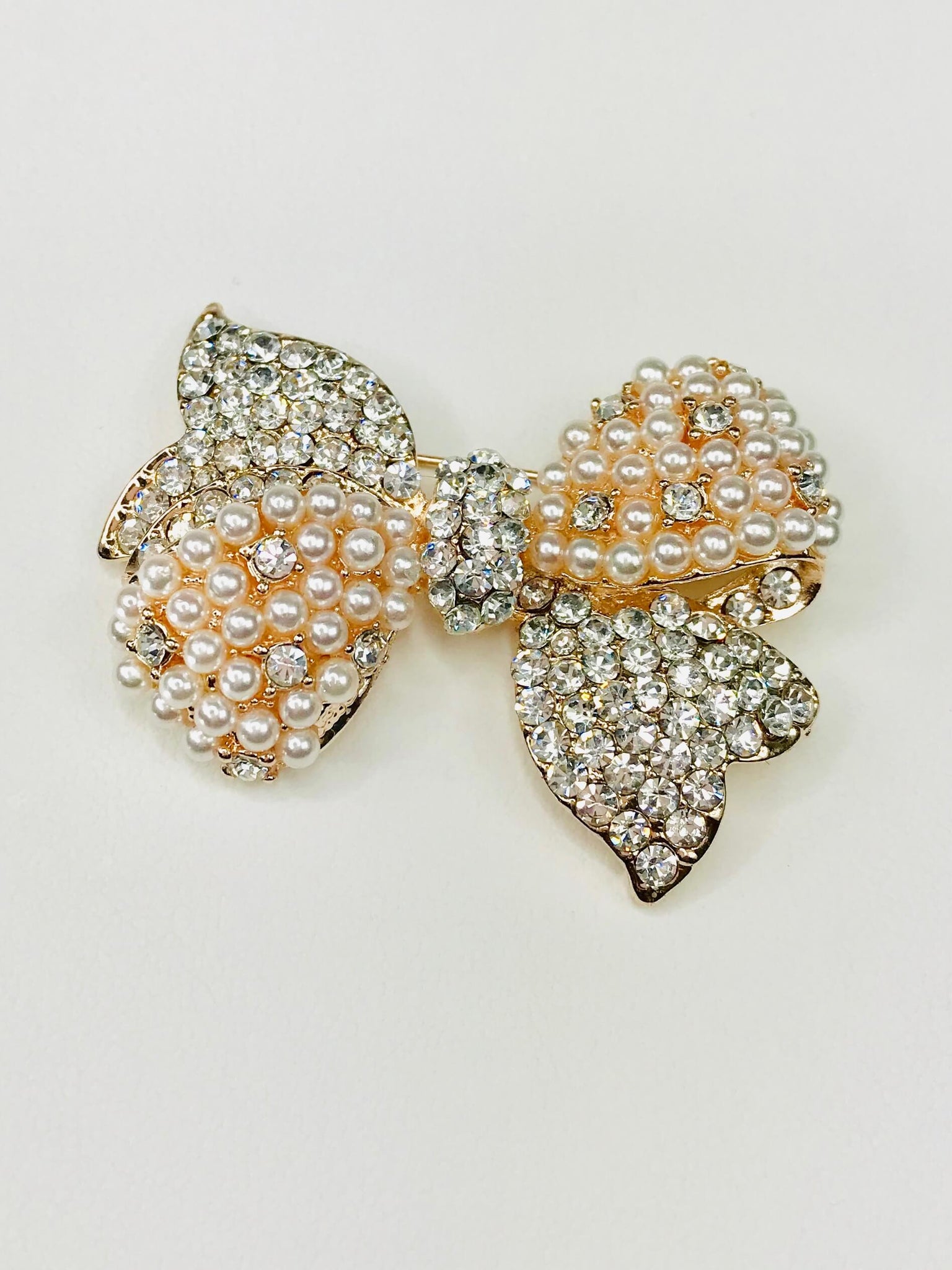 Pearl and Stone Bow Broche