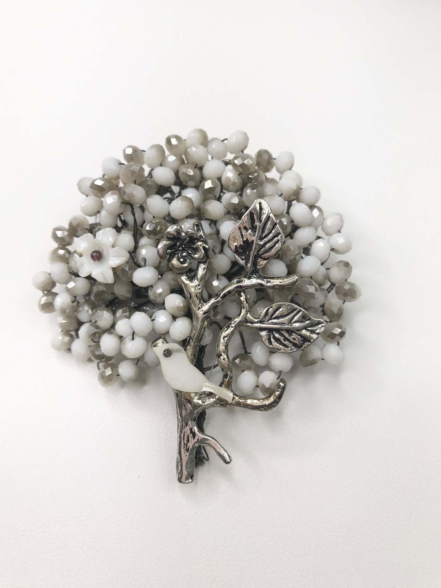 Branching Out White Birdie Brooch