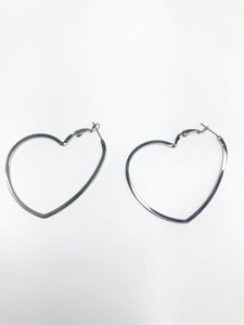 Heart Earrings Hoop - Silver