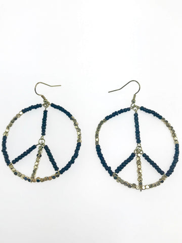 Beaded Peace Sign Earrings - Black - TARU Clothing