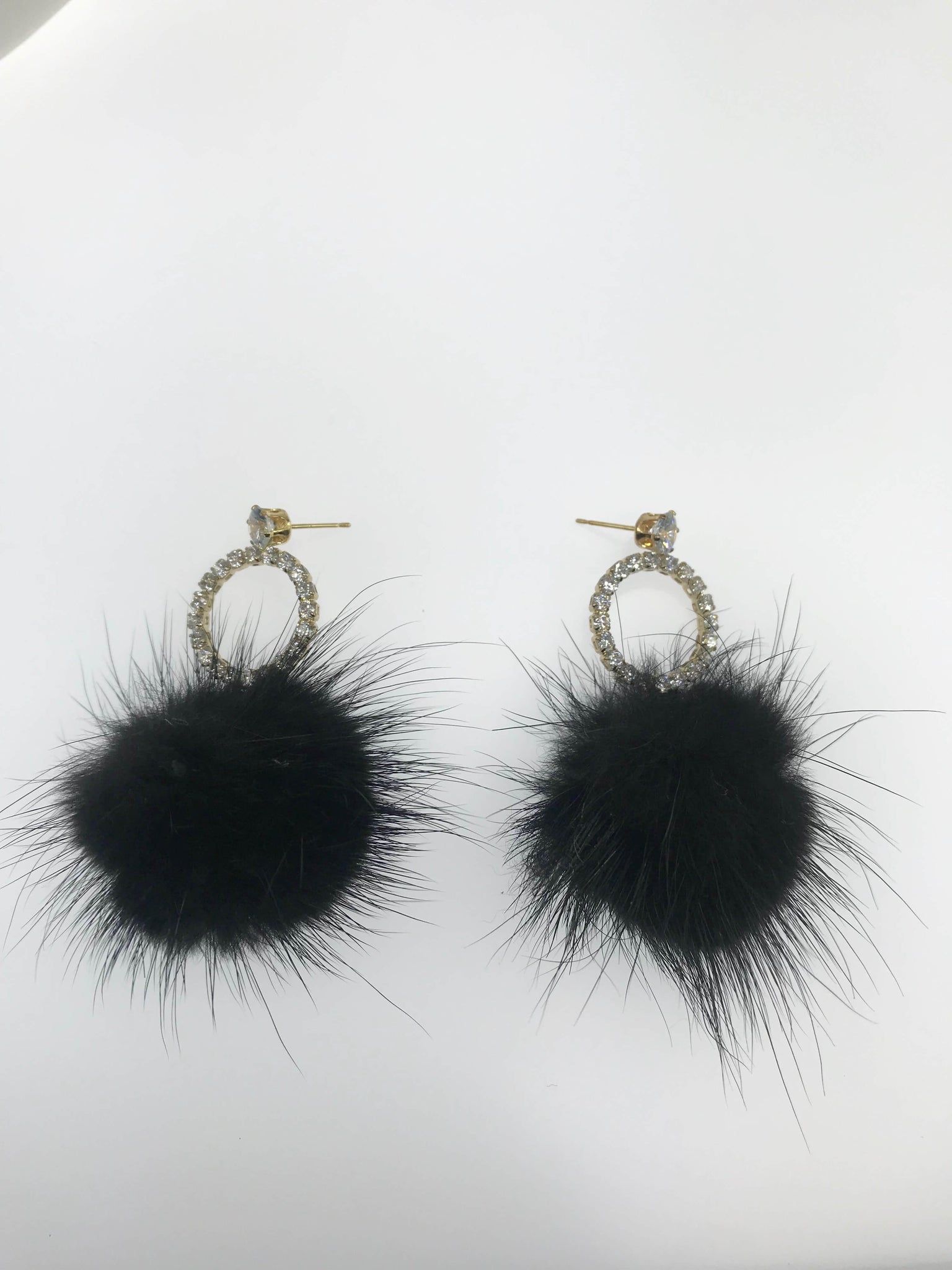 Fur Ball Earrings - Black