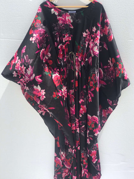 Kaftan - Floral - Front String tie - Satin - Large - TARU Clothing