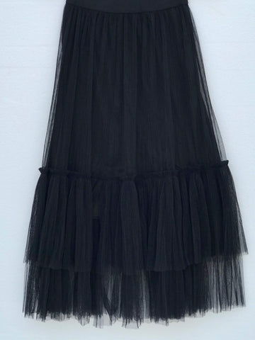 Ruffled Midi Skirt - Black - TARU Clothing