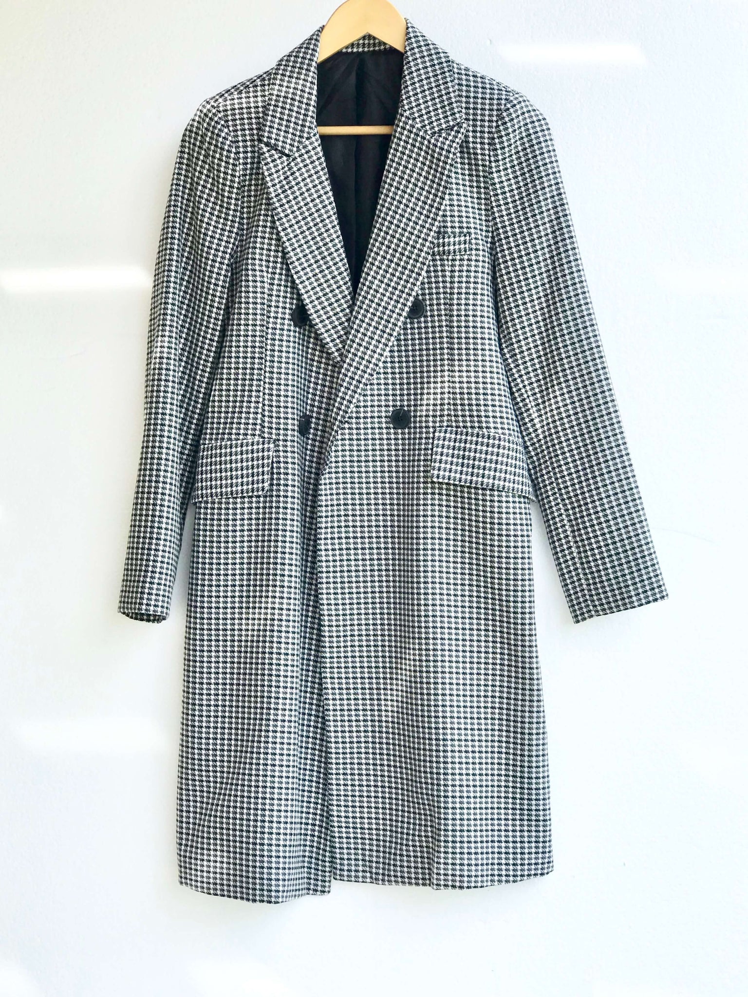 Brrr Black and White Plaid Long coat