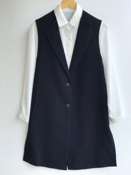 Classic Long Vest - Black - Two Buttons - TARU Clothing 