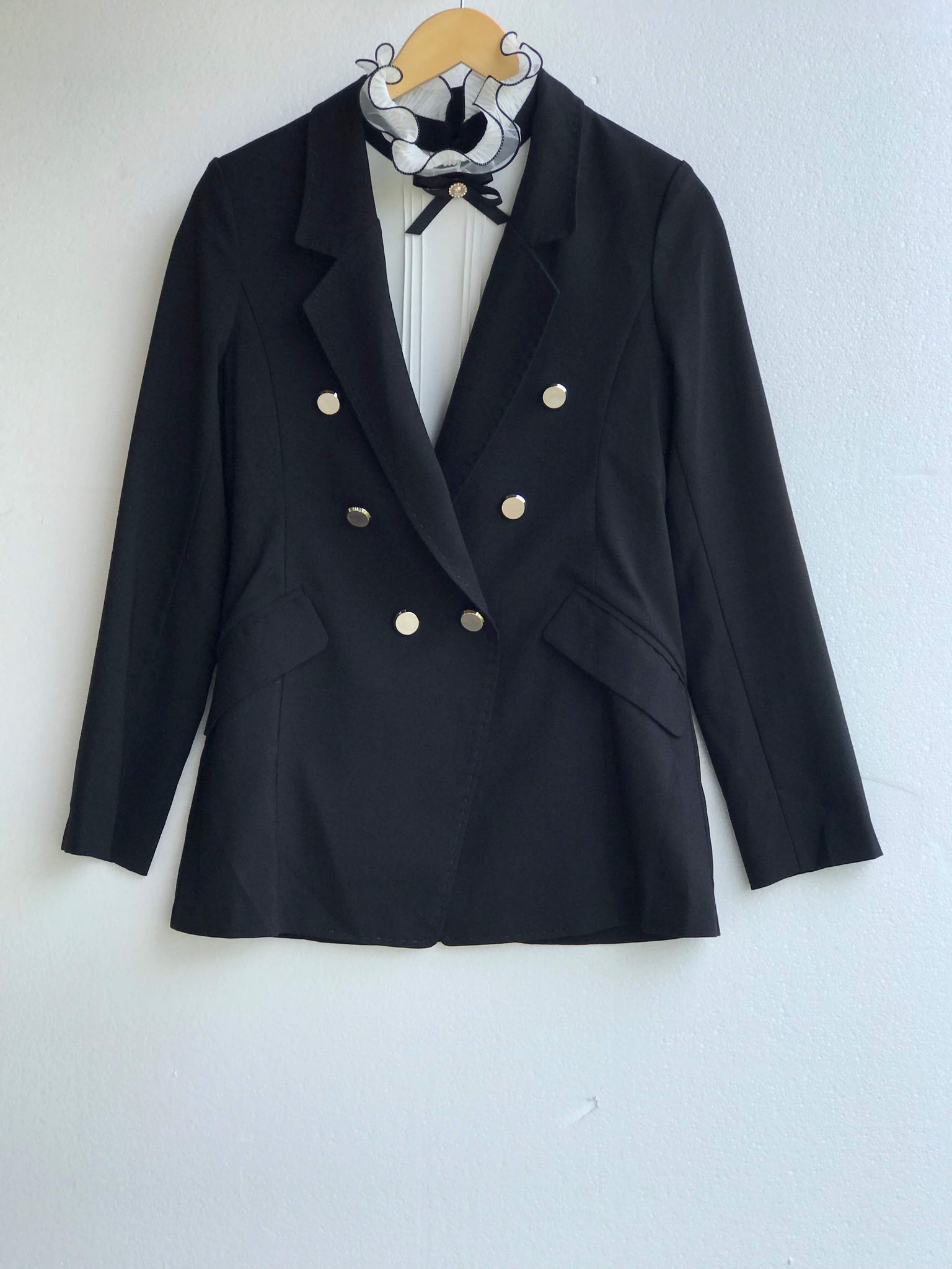 Classic Blazer With Silver Buttons - Black - TARU Clothing