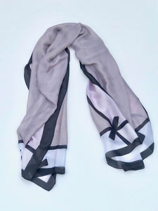 Silk Scarf With Bow - Rose and Grey