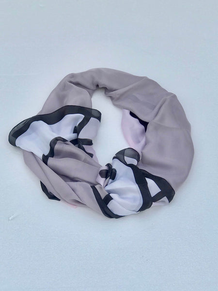 Silk Scarf With Bow - Rose and Grey