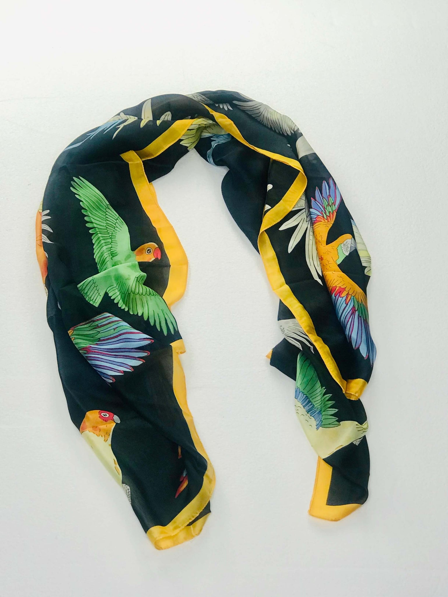 Silk Scarf With Bird Design - Multicolor