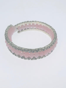 Elegant double-layer crystal bracelet in pink and yellow with rhinestones and adjustable wire frame